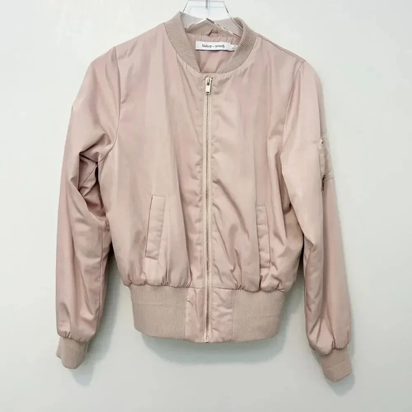 BISHOP + YOUNG Satin Bomber Jacket in Dusty Rose - Picture 2 of 8